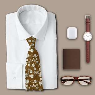 Vintage Flowers Brown Personalise Initial Tie