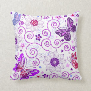 Vintage Flowers & Butterflies Throw Pillow