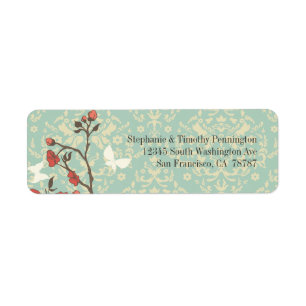 Vintage flowers, butterfly + damask address label return address label