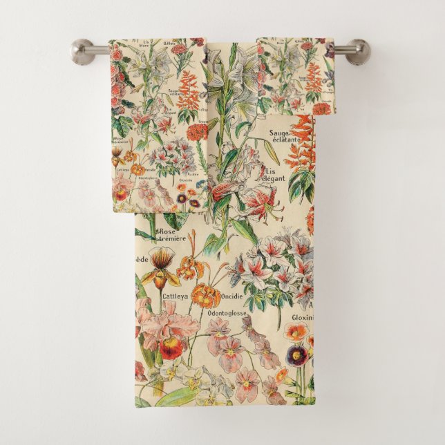 Vintage Flowers by Adolphe Millot Bath Towel Set (Insitu)