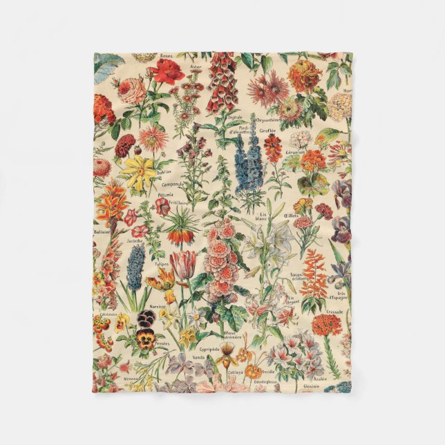 Vintage Flowers by Adolphe Millot Fleece Blanket (Front)