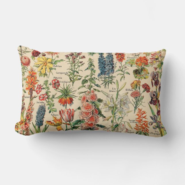 Vintage Flowers by Adolphe Millot Lumbar Cushion (Front)