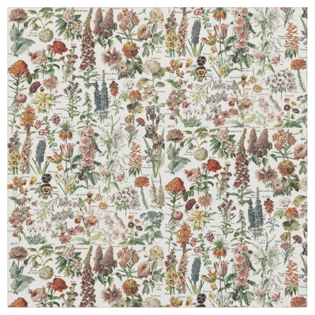 Vintage Flowers by Adolphe Millot Pattern Fabric (Close Up)
