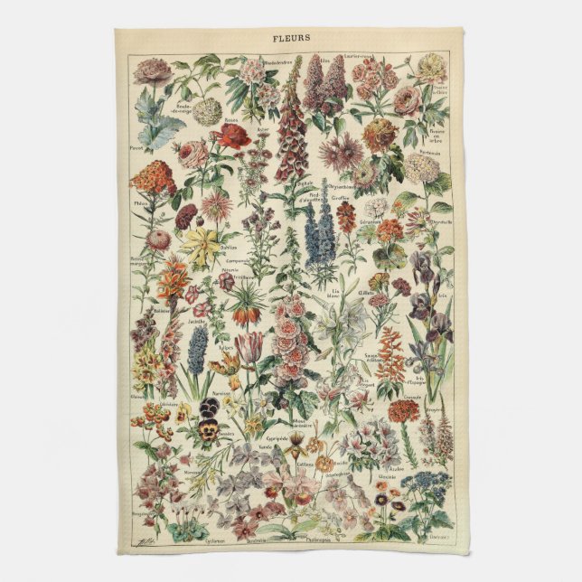 Vintage Flowers by Adolphe Millot Tea Towel (Vertical)