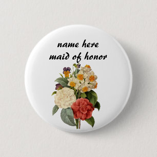 Vintage Flowers, Camellias and Narcissus, Redoute 6 Cm Round Badge