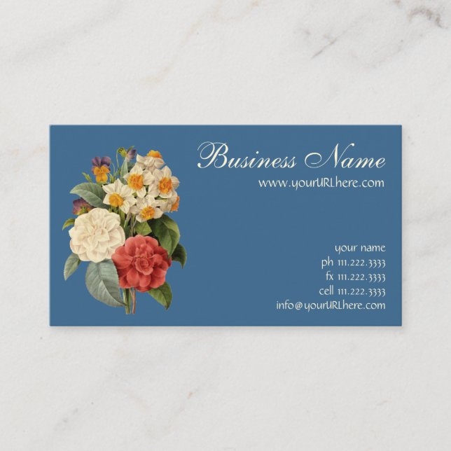 Vintage Flowers, Camellias and Narcissus, Redoute Business Card (Front)