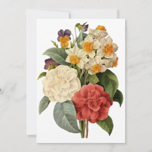 Vintage Flowers, Camellias and Narcissus, Redoute Invitation