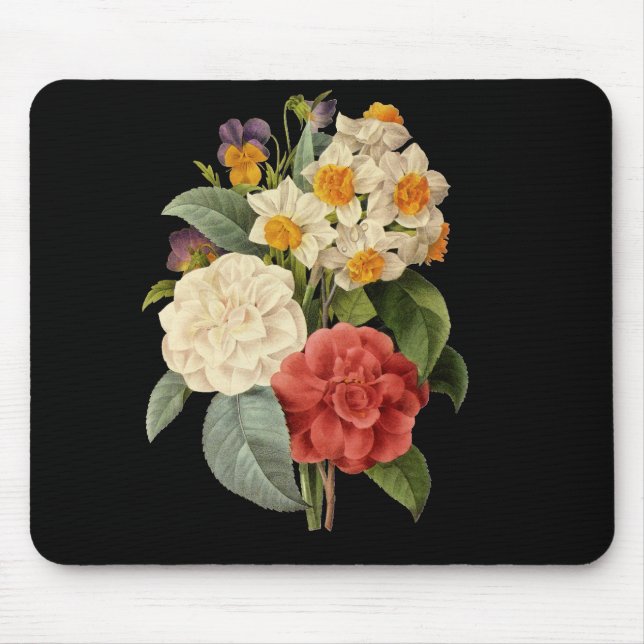 Vintage Flowers, Camellias and Narcissus, Redoute Mouse Pad (Front)