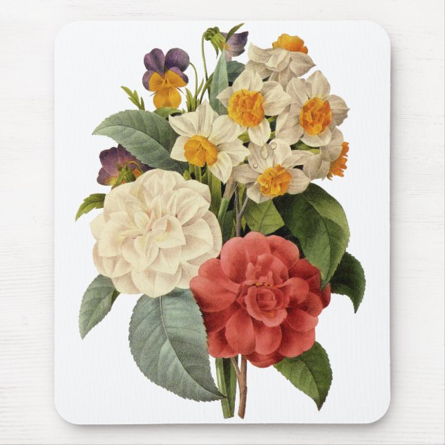 Vintage Flowers, Camellias and Narcissus, Redoute Mouse Pad (Front)