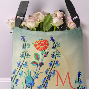 Vintage Flowers Carnation Tulips Monogrammed Crossbody Bag