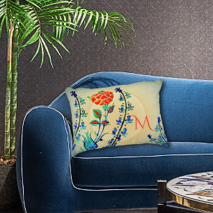 Vintage Flowers Carnation Tulips Monogrammed   Decorative Cushion