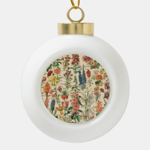 Vintage Flowers Ceramic Ball Christmas Ornament
