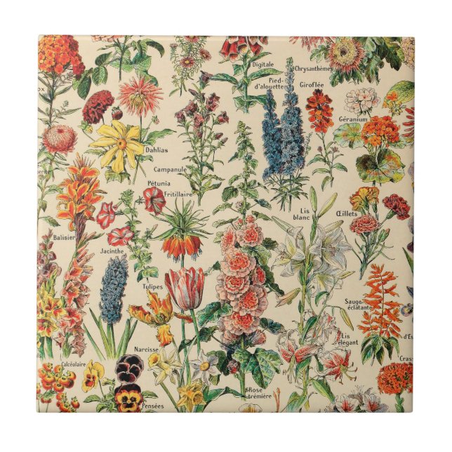 Vintage Flowers Ceramic Tile (Front)