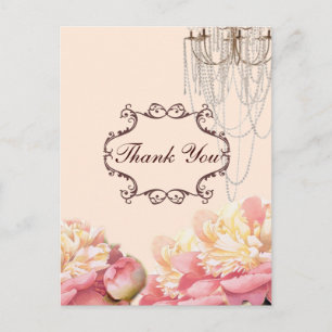 vintage flowers chandelier wedding thank you postcard
