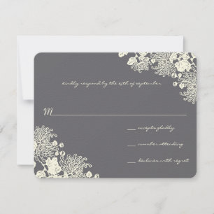 Vintage Flowers Charcoal Grey Wedding RSVP