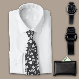 Vintage Flowers Charcoal Personalise Initial Tie