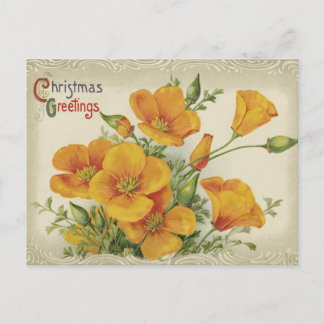 Vintage Flowers Christmas Greetings Postcard