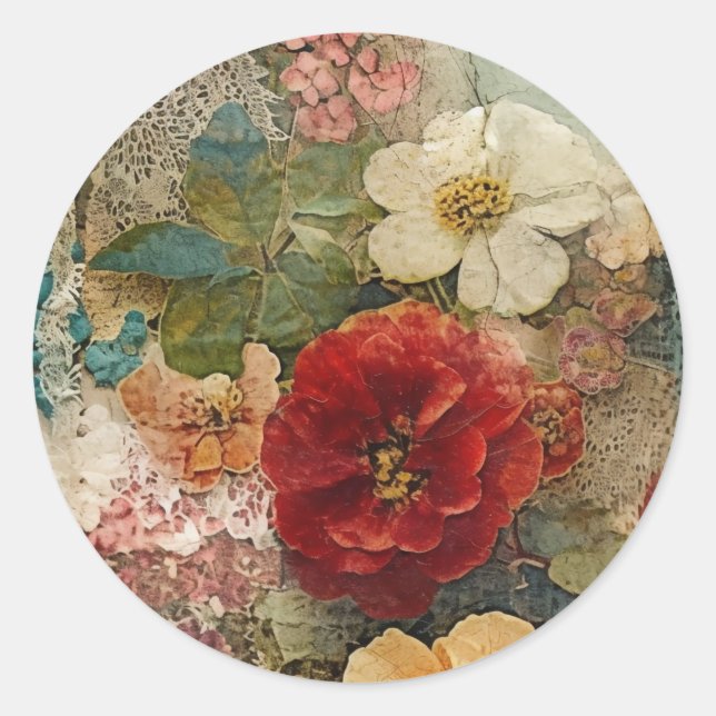 Vintage Flowers Classic Round Sticker (Front)