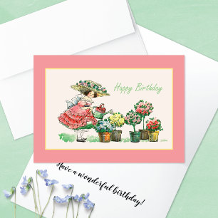 Vintage Flowers Clay Pots Birthday Card