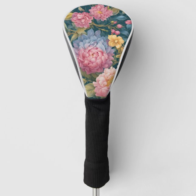 Vintage Flowers Colourful Antique Painting Golf Head Cover (Front)