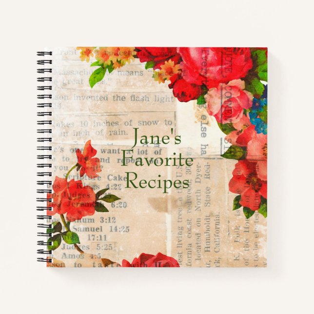Vintage Flowers Cottage Style Recipe Notebook (Front)