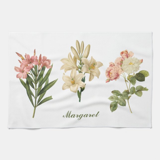 Vintage Flowers custom monogram kitchen towel (Horizontal)