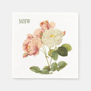 Vintage Flowers custom monogram paper napkins 2