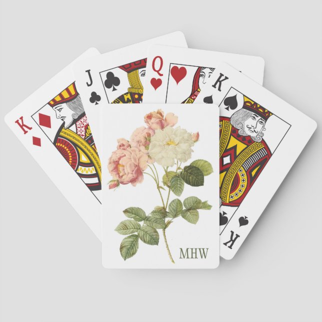Vintage Flowers custom monogram playing cards 2 (Back)