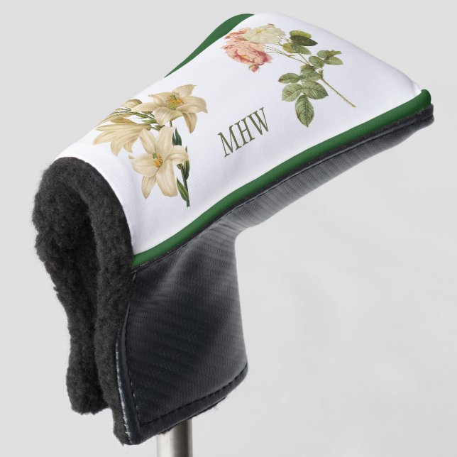 Vintage Flowers custom monogram putter cover (3/4 Front)
