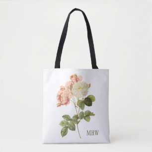Vintage Flowers custom monogram tote bags
