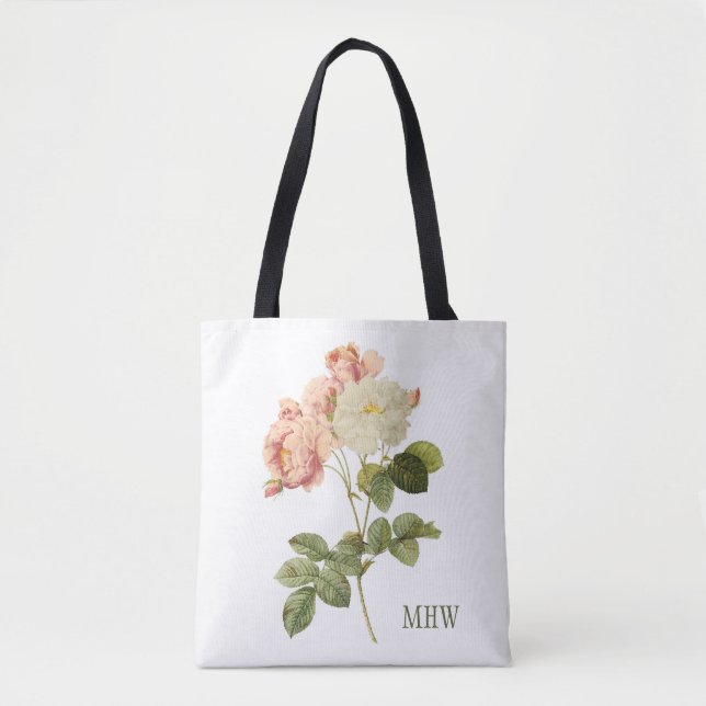 Vintage Flowers custom monogram tote bags (Front)