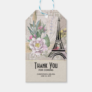 Vintage Flowers, Eiffel Tower and Burlap Wedding Gift Tags