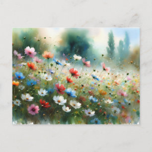 Vintage Flowers Field Nature Scene Postcard