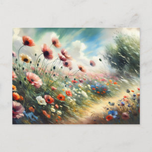 Vintage Flowers Field Nature Scene Postcard