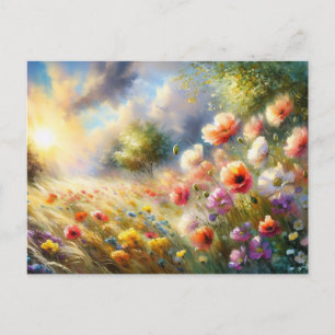 Vintage  Flowers Field Nature Scene Postcard