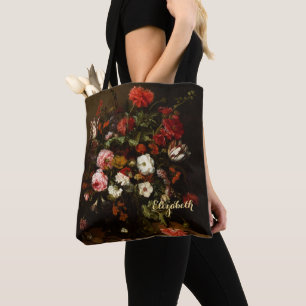 Vintage Flowers Floral Fine Art Custom Monogrammed Tote Bag