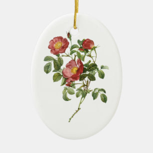 Vintage Flowers Floral Red Rose of Love by Redoute Ceramic Tree Decoration
