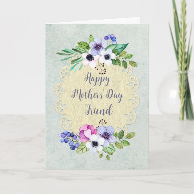 Vintage Flowers Friend Happy Mother's Day Card (Front)