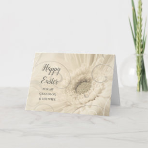 Vintage Flowers Happy Easter Grandson & Wife     Holiday Card