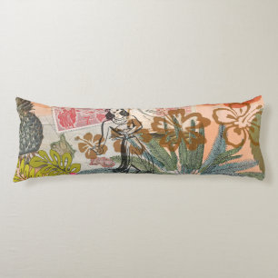 Vintage Flowers Hula Colourful Hawaiian Tropical Body Cushion