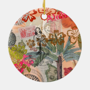 Vintage Flowers Hula Colourful Hawaiian Tropical Ceramic Ornament