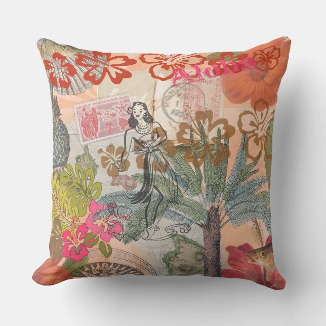 Vintage Flowers Hula Colourful Hawaiian Tropical  Cushion (Front)