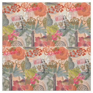 Vintage Flowers Hula Colourful Hawaiian Tropical  Fabric