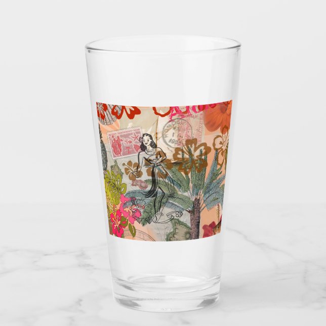 Vintage Flowers Hula Colourful Hawaiian Tropical  Glass (Front)