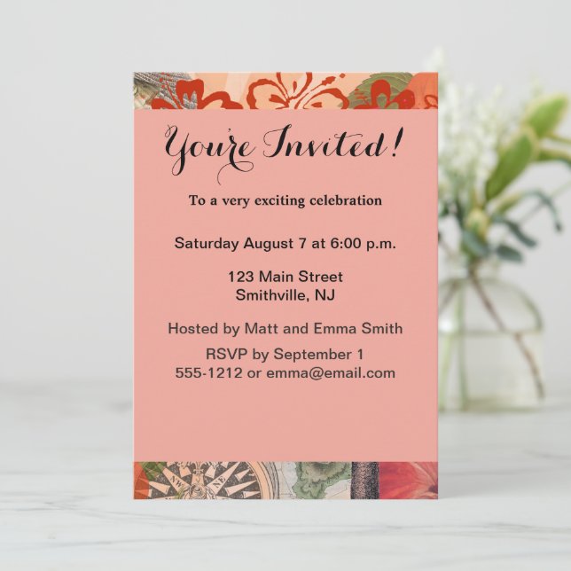 Vintage Flowers Hula Colourful Hawaiian Tropical  Invitation (Standing Front)