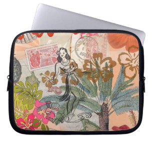Vintage Flowers Hula Colourful Hawaiian Tropical Laptop Sleeve