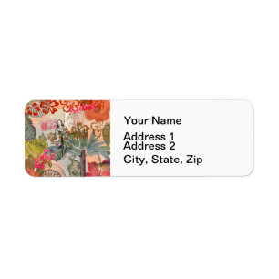 Vintage Flowers Hula Colourful Hawaiian Tropical Return Address Label