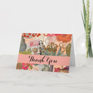 Vintage Flowers Hula Colourful Hawaiian Tropical Thank You Card