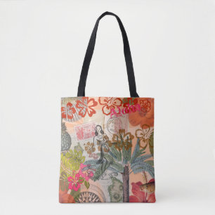 Vintage Flowers Hula Colourful Hawaiian Tropical  Tote Bag