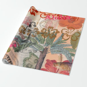 Vintage Flowers Hula Colourful Hawaiian Tropical Wrapping Paper